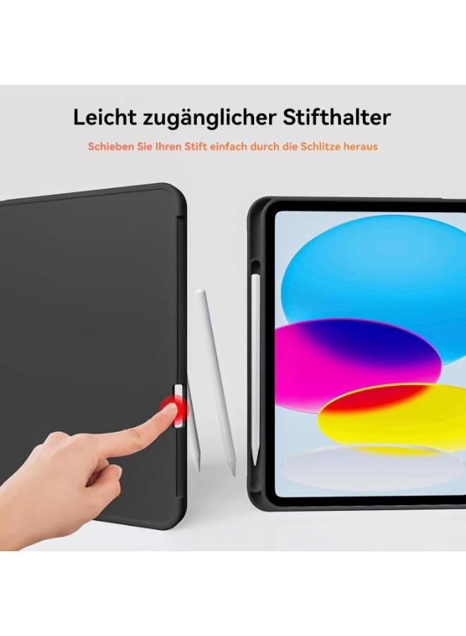 جراب لجهاز iPad A16 (الجيل الحادي عشر 2025، الجيل الحادي عشر 2022) مقاس 10.9 بوصة مع حامل قلم، مصنوع من جلد PU متين، ظهر مرن من مادة TPU، جراب واقٍ مقاوم للصدمات، خاصية التشغيل/الإيقاف التلقائي، أسود - Image 4